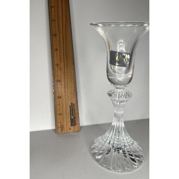 Mikasa The Ritz Crystal Candle Holder Clear Glass Fluted Ribbed 6.25” - Picture 4 of 4